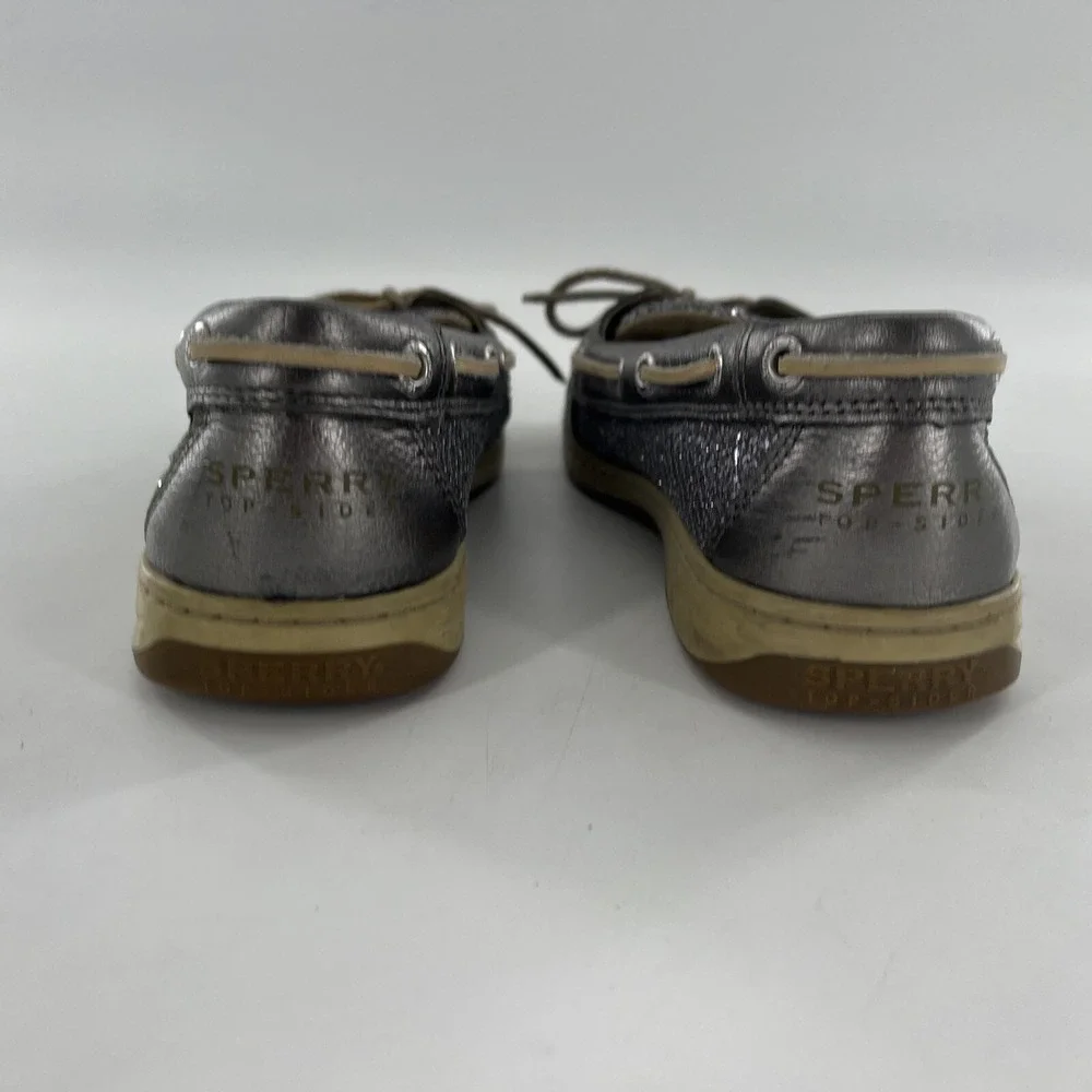 Sperry Angelfish Top-Sider Women 9 Silver Leather Shimmer Boat Shoe Preppy Deck‎